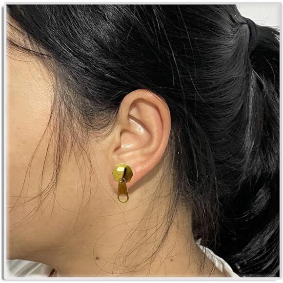 Punk Zipper Stud Earrings – Stainless Steel Body Piercing Style Unisex Jewelry - Picture 2 of 5